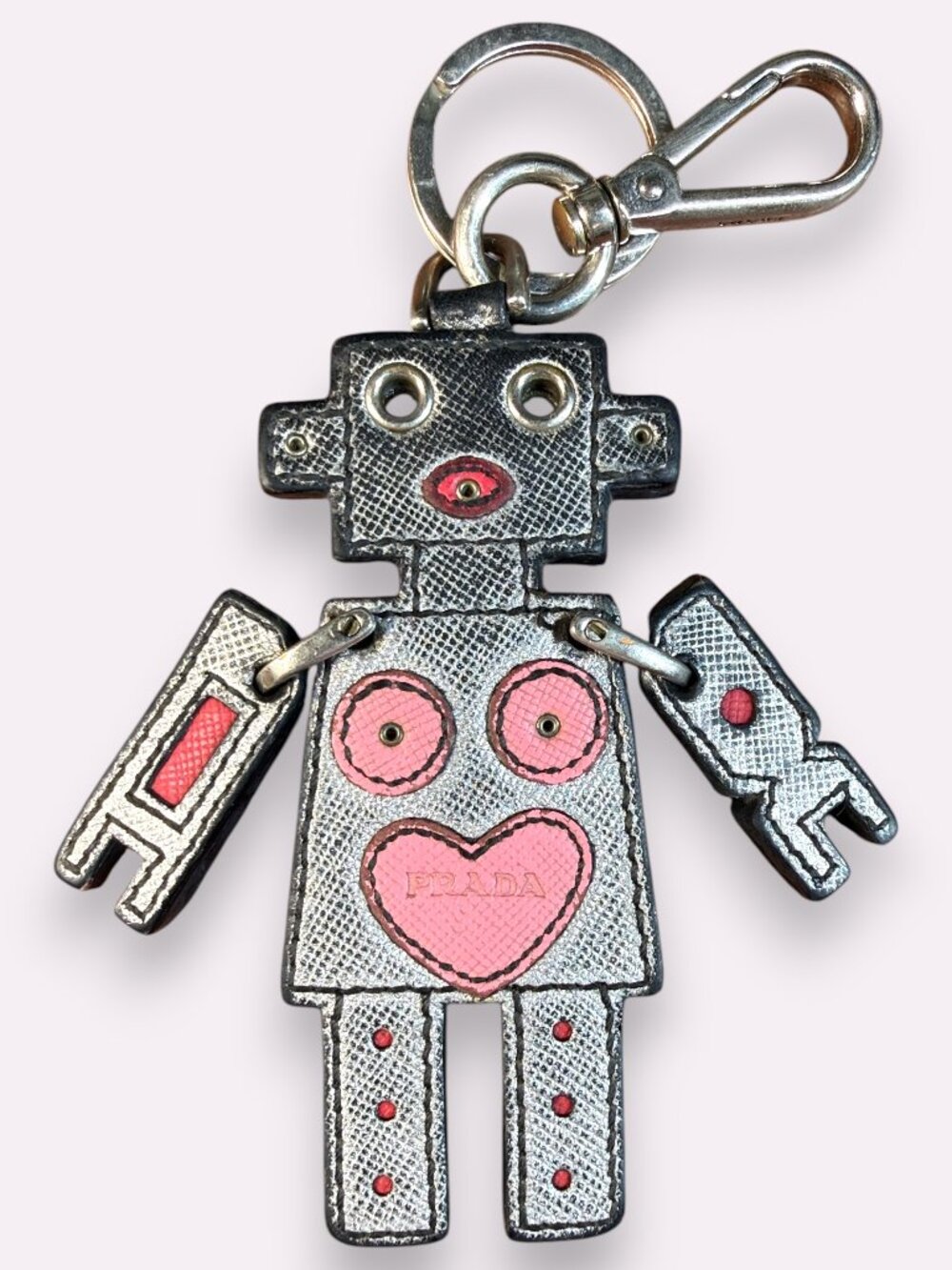 Prada Vintage Saffiano Leather Robot Heart Keychain Bag Charm with COA